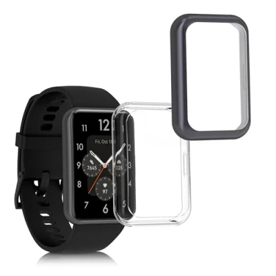 Abbildung von kwmobile 2X Schutzhülle kompatibel mit Huawei Watch Fit 2 Hülle Fullbody Cover Set aus Silikon Transparent Anthrazit