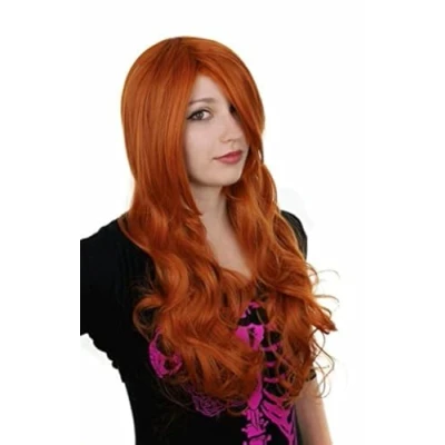 Abbildung von Prettyland Damen Lang Haar Perücke rot Orange Kupfer 70cm Gewellt Wellen Namit Cosplay Wig C716