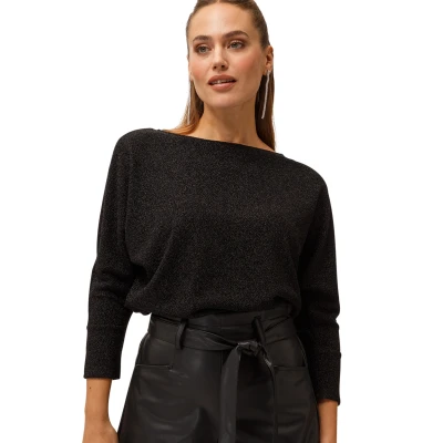 Abbildung von zero MIT Glitzereffekt Langarmshirt, Damen, Größe: 34, Black bird