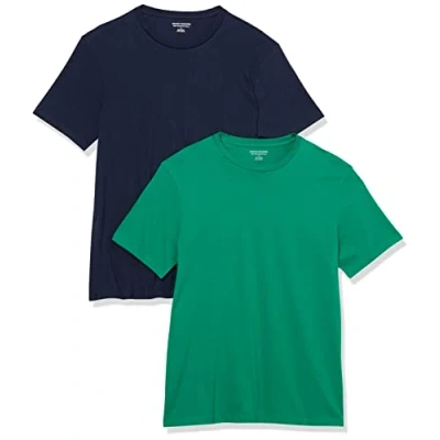 Abbildung von Amazon Essentials Herren T Shirt mit kurzen Ärmeln und Rundhalsausschnitt in schmaler Passform, 2er Pack, Grün/Marineblau, M