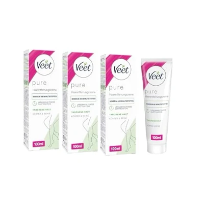 Abbildung von Enthaarungscreme 3er Pack bei trockener Haut für seidig glatte Beine bis zu 2x länger als einer Rasur Veet Haarentfernungs Creme Silk &amp; Fresh trockene 3x100ml