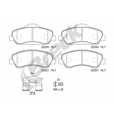 Abbildung von BRECK 25250 00 701 Bremsbelagsatz mit Zubehör PEUGEOT: 308 SW 2, II Schrägheck, Kasten / Kombi, CITROËN: C4 Cactus