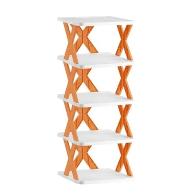 Abbildung von Tielag Schuhregal mit 4 Ebenen. Schuhschrank Schmal, Stapelbar Schuhablage, Schuhaufbewahrung, Schuh Organizer für High Heels, Sportschuhe, Orange