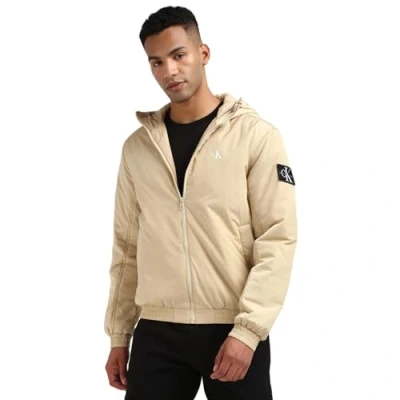 Abbildung von Calvin Klein Jeans Padded Hooded Harrington Übergangsjacke, Herren, Größe: Small, Pale khaki