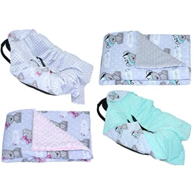 Abbildung von Baby Einschlagdecke MINKY BOY GIRL mit Kapuze 90x90 cm Babyschale Decke (GIRL + GRAU)