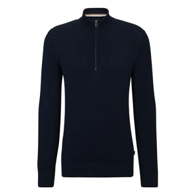 Abbildung von BOSS Herren Ebrando P Strickpullover mit Troyerkragen aus Baumwolle Dunkelblau L
