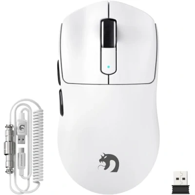 Abbildung von MAMBASNAKE M3 39g SUPERLEICHTE Kabellose Gaming Maus mit Spiralkabel, PixArt PAW3395PRO Sensor, Bis zu 40000DPI, BT/2,4G Kabellos/Kabelgebunden, 100Mio. Klicks Mikroschalter, für PC/Xbox/PS/Mac (Weiß)