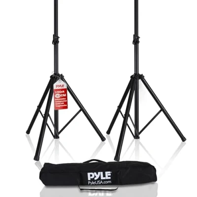 Abbildung von Pyle Lautsprecherständer Paar, Boxenständer Speaker Stand Lautsprecher Ständer für 2 Boxen, Höhenverstellbar mit Tasche als Universelles Dreibein Boxen Stativ Standlautsprecher