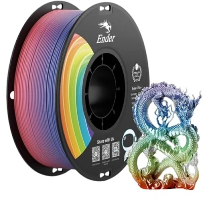 Abbildung von Creality Offizielles PLA+ 3D Drucker Filament, PLA Plus, Pro, 1,75 mm, stark, robust, geschmeidiger Druck, Maßgenauigkeit +/ 0,02 1 kg Kartonspule, bunt (Rainbow)