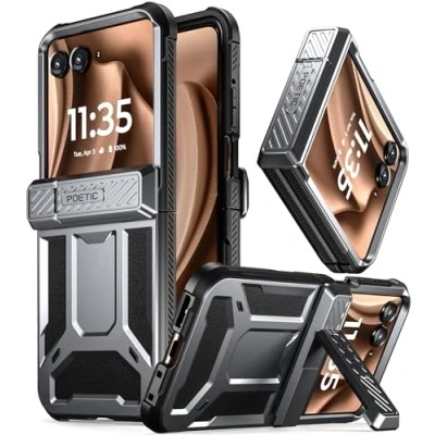Abbildung von Poetic Spartan Schutzhülle für Motorola Moto Razr 50 Ultra 2024, Standfunktion, Scharnierschutz, Ganzkörper Schutzhülle, stoßfest, mit Ständer, metallisches Rotguss