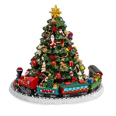 Abbildung von H.Bauer jun. große farbige Kunststein Kinder Spieluhr Weihnachten Motiv Weihnachtbaum und Zug mit Melodie Stille Nacht Heilige 16 cm hoch