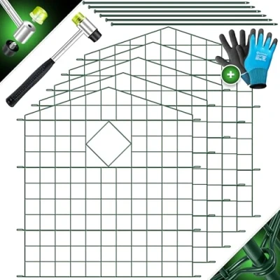 Abbildung von KESSER® Teichzaun Gartenzaun Steckzaun Komplettset Metall 5x Oberbogen Spitz Inkl. Handschuhe, 1x Hammer + 6 Befestigungsstäben, Zaun zum stecken für Garten, Gitterzaun Set Freigehege Tiere