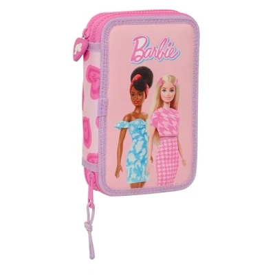 Abbildung von Safta BARBIE LOVE Federmäppchen für Kinder, mit Farben, 28 Utensilien, ideal Kinder von 5 bis 14 Jahren, bequem und vielseitig, Qualität Widerstandsfähigkeit, 12,5 x 4 19,5