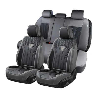 Abbildung von FLORICH Autositzbezüge Leder, Vorder und Rücksitzbezüge, 5 Stück, komplettes Set, universell passend für die meisten Autos, Limousinen, SUVs LKWs