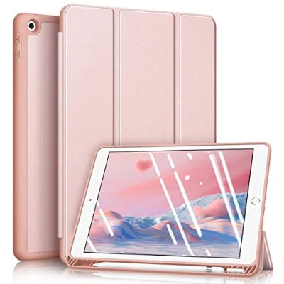 Abbildung von Fintie Hülle für iPad 9. Generation 2021/8. Gen 2020/7. 2019 10.2 Zoll Superleicht Soft TPU Rückseite Abdeckung Schutzhülle mit eingebautem Pencil Halter, Auto Sleep/Wake, Roségold