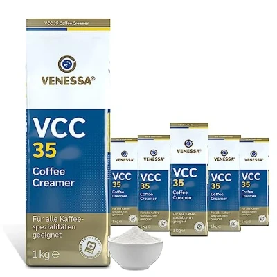Abbildung von Venessa Coffee Creamer VCC35 Kaffeeweißer, 5 x 1kg, hochwertiger für Vending und Kaffeeautomaten, hohe Weißkraft, leicht löslich, 5er Pack mit Aromaschutzbeutel