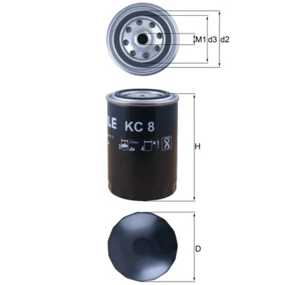 Abbildung von MAHLE ORIGINAL KC 8 Kraftstofffilter Anschraubfilter MAN: TGS, TGX, G 90, SCANIA: P,G,R,T series, MERCEDES BENZ: ATEGO 3,