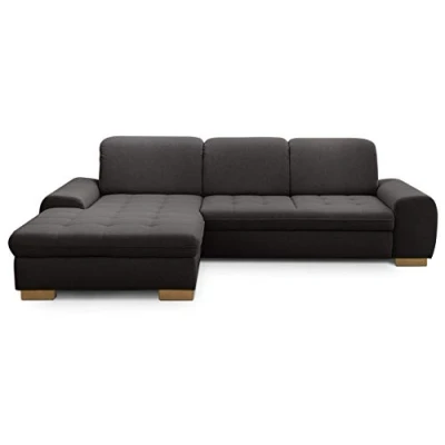 Abbildung von CAVADORE Sofaecke Lexi im Landhausstil / Schlafsofa in L Form mit XXL Longchair links und Federkern Inkl. Bett, Bettkasten Kopfteilfunktion 275 x 82 99 173 Flachgewebe: Grau