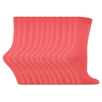 Abbildung von 12er Pack Damen Baumwolle Bunt Socken Sock Snob Dünn Bequem Crew Uni Farbig für (37 42, Koralle)