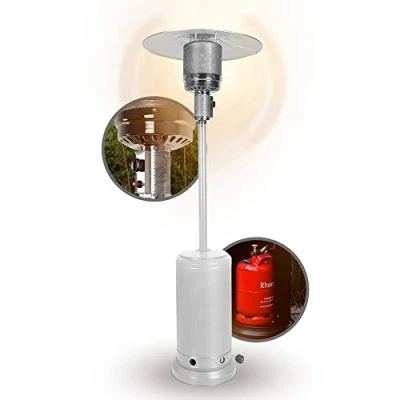 Abbildung von APANA 14KW Gas Heizpilz Bellamente ONE Gasheizstrahler für Terrasse Balkon Garten mit Rollen Umkippsicherung und Abschaltautomatik in weiß