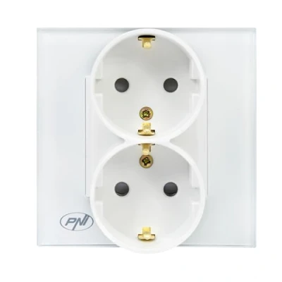 Abbildung von PNI WP222W Einbausteckdose x2 Einzeln mit weißem Glasrahmen