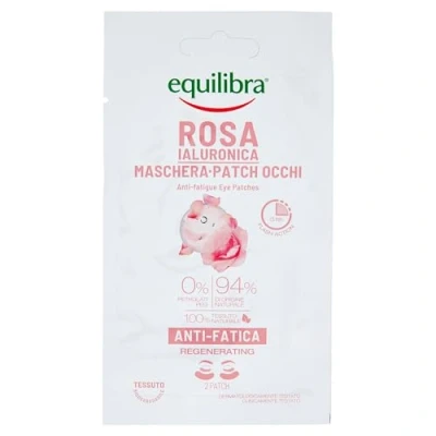 Abbildung von Equilibra, Augenpflaster, Anti Müdigkeit gegen Augenringe und Taschen, 2 Patches mit Damaszener Rosenextrakt, Hyaluronsäure hohem mittlerem niedrigem Gewicht, Koffein Centella Extrakt