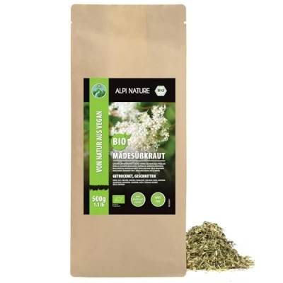 Abbildung von Bio Mädesüßkraut getrocknet (500g), geschnitten, Mädesüß Kraut aus Wildsammlung, Mädesüßtee 100% natürlich, ohne Zusätze, Tee