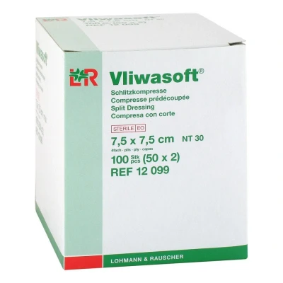Abbildung von Vliwasoft Schlitzkompressen 7,5x7,5 cm steril 4l.