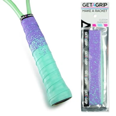 Abbildung von GET A GRIP Personalisiertes Tennisschläger Übergriffband Rutschfestes Tennis Overgrip, Griffband für Padel, Badminton, Squashschläger Anti Schweiß (Paint The Lines (Violett + Minze), 1 Griff)