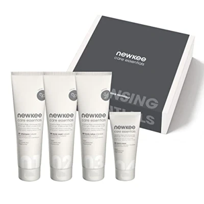Abbildung von newkee Pflegeset (Bodylotion, Shampoo, Duschgel &amp; Handcreme), Vegan, Geschenkset, von Manuel Neuer Angelique Kerber Beauty Skincare Set für Frauen und Männer