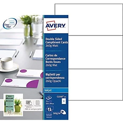 Abbildung von Mappe mit 75 Korrespondenzkarten 210x99mm AVERY Quick&amp;Clean beidseitiger Druck, 260g