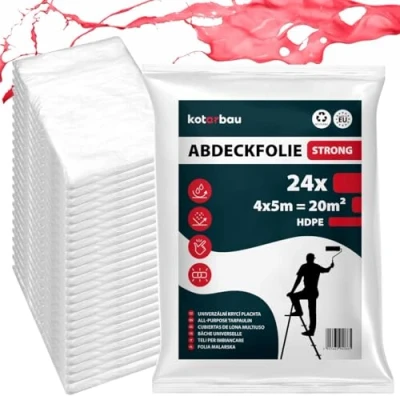 Abbildung von KOTARBAU® 24er Set Abdeckfolie Maler 4x5 m Transparente Plane Baufolie Transparent Staubschutzfolie Allzweck Folie Malerplane Malerfolie für Renovierung und Umzug