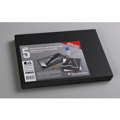 Abbildung von Clairefontaine 193646C Packung (mit 5 Schaumkartons, DIN A4 21 x 29,7 cm, mm, säurefrei, leicht und fest, geeignet für Dekorationsarbeiten, zur Bilderrahmung, zum Modellieren) 5er Pack schwarz
