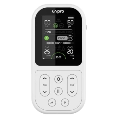 Abbildung von TensCare Unipro Multitherapie TENS + EMS Gerät. Kombiniert IFT und Mikrostrom Therapien. Für chronische Schmerzlinderung, Wundheilung Muskelrehabilitation. Wiederaufladbarer Akku.