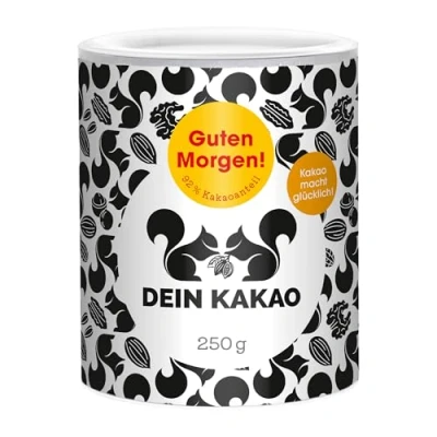 Abbildung von DEIN Kakao Guten Morgen! Schokoladenpulver mit aus biologischem Anbau 92% Kakaogehalt, zuckerfrei Vegane und glutenfreie Bio Trinkschokolade Kaffee 250g Kakaopulver