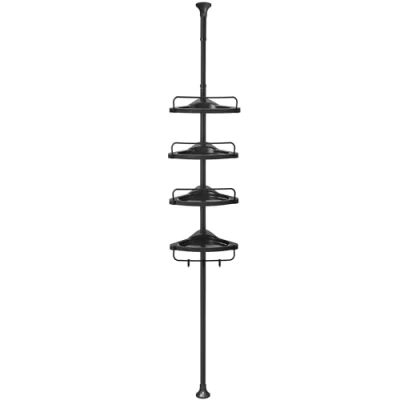 Abbildung von SONGMICS Duschregal, Eckregal Bad, mit 4 Ablagen, Badregal, Gesamthöhe 85 305 cm, höhenverstellbar, Badezimmer Regal, schwarz BCB001B01