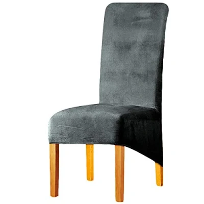 Abbildung von LANSHENG Stretchy XL Stuhlbezüge für Esszimmerstühle, Stretch Spandex mit Gummiband Stuhlbezug,Velvet Large Dining Chair Schonbezüge Restaurant Hotel Party Bankett (Silber grau,2er Set (Groß))