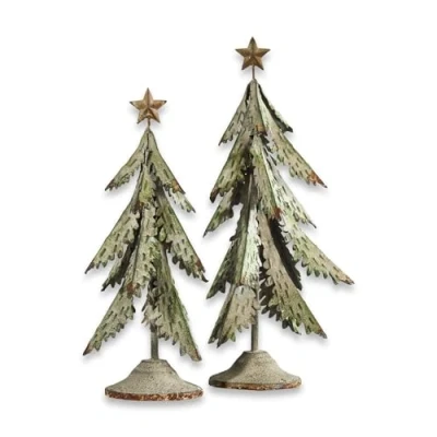 Abbildung von Loberon Deko Baum 2er Set Cour, Tanne, nostalgischer Charakter, Festdekoration, Weihnachtsdekoration, Weihnachten, Zinn, antikgrün