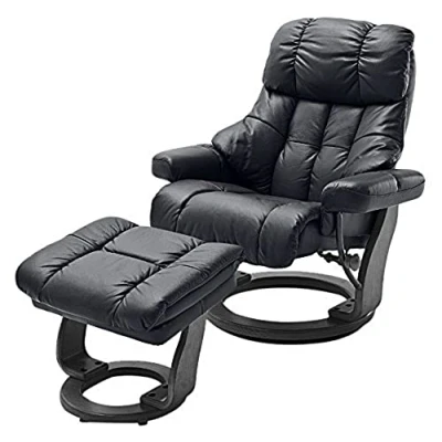 Abbildung von Robas Lund Relaxsessel Calgary XXL mit Hocker, bis 180 kg belastbar, Echtleder schwarz, Gestell Holz ‎64038SX5
