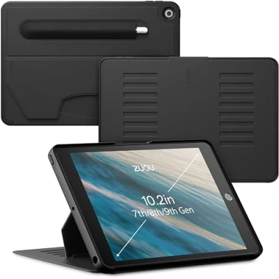 Abbildung von ZUGU iPad 10.2 Hülle 2021/2020 / 2019, schlanke Schutzhülle für die iPad9 iPad8 iPad7, 8 Winkel Ständer magnetisch, Stifthalter, Auto Sleep/Wake UP [ Schwarz ]
