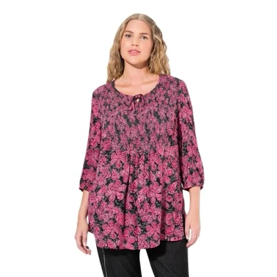 Abbildung von Ulla Popken Smocked Leopard 3/4 Sleeve TEE Bluse, Damen, Größe: 58/60, Red pink