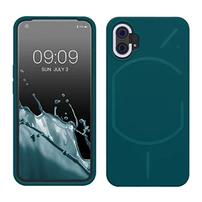 Abbildung von kwmobile Hülle kompatibel mit Nothing Phone (1) Silikon Handy Case Handyhülle weiche Oberfläche kabelloses Laden Petrol matt