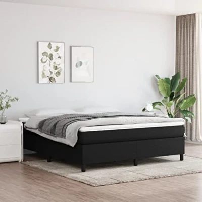 Abbildung von vidaXL Bettgestell, Polsterbett Bett für Schlafzimmer, Bettrahmen mit Lattenrost, Schlafzimmerbett Doppelbett, Schwarz 160x200cm Stoff