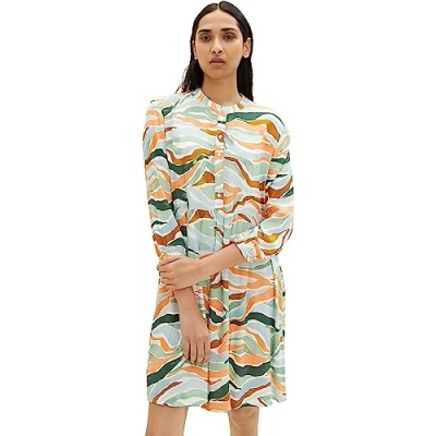 Abbildung von TOM Tailor MIT ALLOVERBLUMENPRINT Freizeitkleid, Damen, Größe: 36, Colorful wavy design
