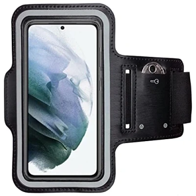 Abbildung von CoverKingz Sportarmband für Samsung Galaxy S21 FE Armtasche mit Schlüsselfach Oberarm Halterung Sport Laufarmband Handy Armband Schwarz