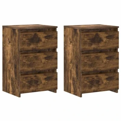 Abbildung von vidaXL 2X Nachttisch Couchtisch Beistelltisch Nachtschrank Nachtkommode Nachtkonsole Telefontisch mit Schublade Schlafzimmer Räuchereiche 40x35x62,5 cm Holzwerkstoff