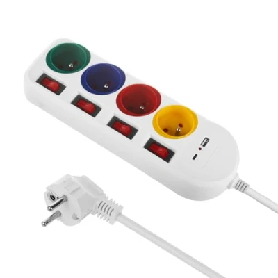 Abbildung von Maclean 4 Fach Steckdosenleiste Typ E mit 2X USB Anschlüssen (A und C) 5V/3.1A QC 2.0, C 18W PD Mehrfachsteckdose,Max. 2500 W 10A,1,5m Kabel (Weiß/Mehrfarbig, Steckdosenleiste)