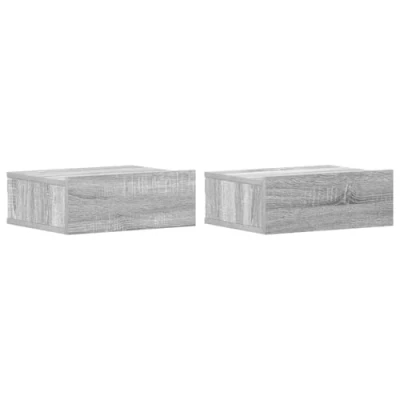 Abbildung von vidaXL 2X Nachttisch Hängend Wand Nachtschrank Nachtkonsole Nachtkommode Wandschrank Hängeschrank Grau Sonoma 40x30x15cm Holzwerkstoff