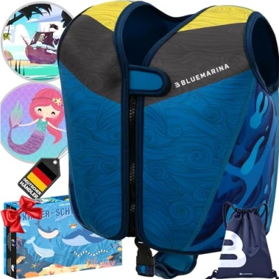 Abbildung von Bluemarina Schwimmweste für Kinder Verschiedene Größen von Kleinkind bis Baby Schwimmlernhilfe Schwimmhilfe Schwimmflügel Schwimmring Schwimm Weste Kind ab 1 9 Jahren (Laguna, S)