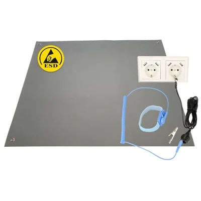 Abbildung von Minadax 180 x 60cm Antistatik ESD Computer Matte Tischmatte „Premiumqualität“ inkl. Manschette + 2,4m Verlängerung Schutz